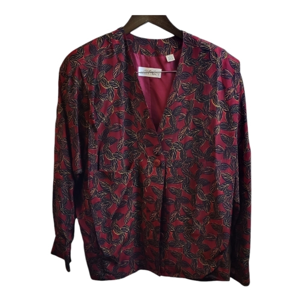 Ellen Tracy/Linda Allard Vintage 100% Silk Blazer/Jacket, Burgundy/Black Size S
